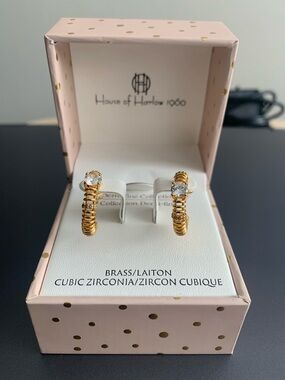 House of Harlow 1960 Gold Hoop Earrings with Clear Cubic Zirconia